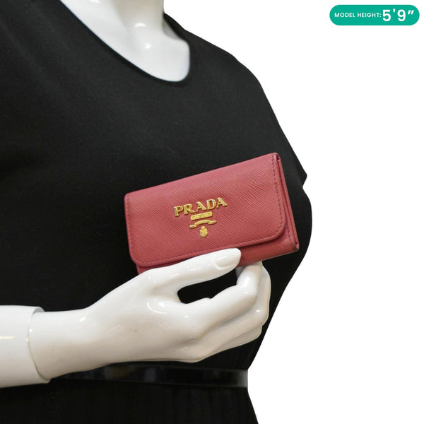 PRADA Small Saffiano Leather Key Holder Pink