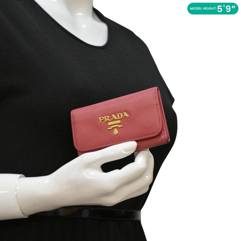 PRADA Small Saffiano Leather Key Holder Pink