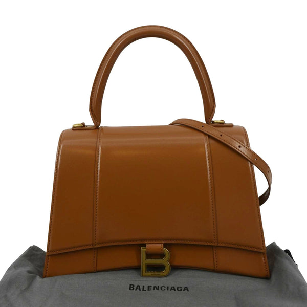 BALENCIAGA Medium Hourglass Leather Top Handle Shoulder Bag Tan