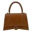 BALENCIAGA Medium Hourglass Leather Top Handle Shoulder Bag Tan