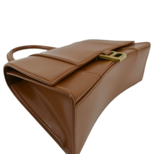 BALENCIAGA Medium Hourglass Leather Top Handle Shoulder Bag Tan
