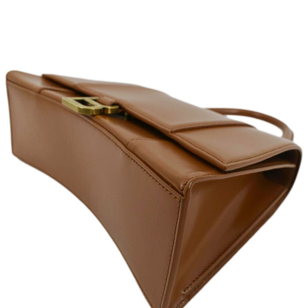 BALENCIAGA Medium Hourglass Leather Top Handle Shoulder Bag Tan