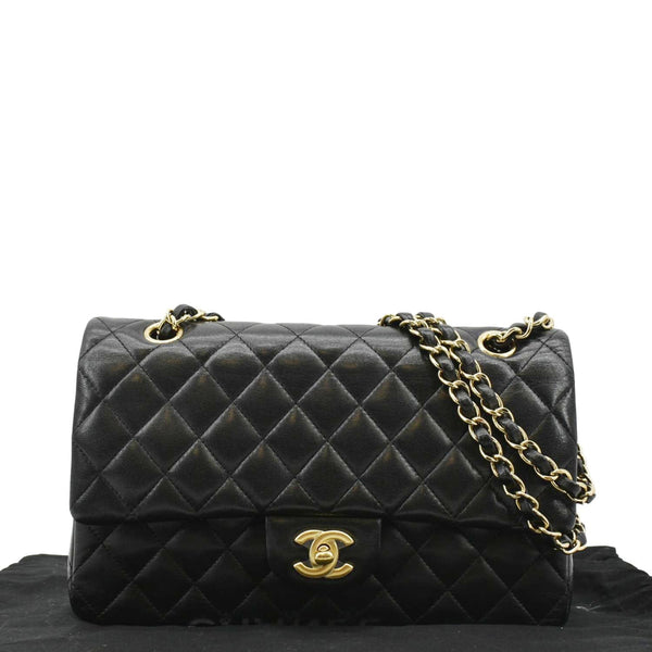 CHANEL Classic Medium Double Flap Quilted Leather Shoulder Bag Black
