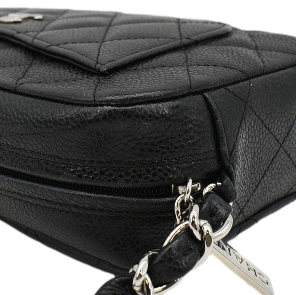 CHANEL Front Pocket Quilted Caviar Leather Chain Shoulder Bag Black
