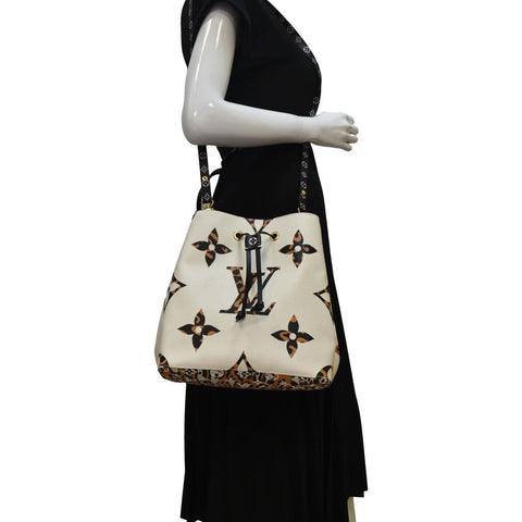 LOUIS VUITTON Neonoe Giant Jungle Canvas Shoulder Bucket Bag Ivory