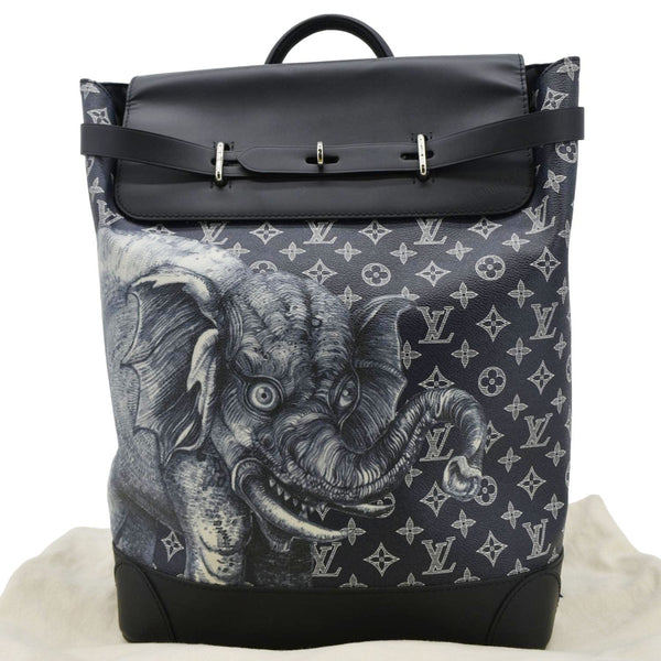 Elegant Louis Vuitton Navy Monogram Steamer Savane Backpack back strip look