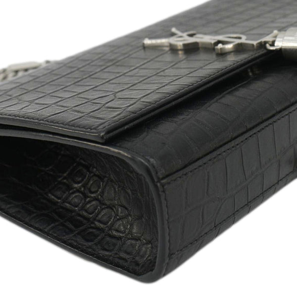 YVES SAINT LAURENT Kate Tassel Medium Crocodile Embossed Leather Crossbody Bag Black