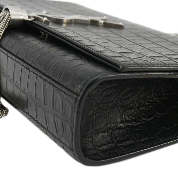 YVES SAINT LAURENT Kate Tassel Medium Crocodile Embossed Leather Crossbody Bag Black