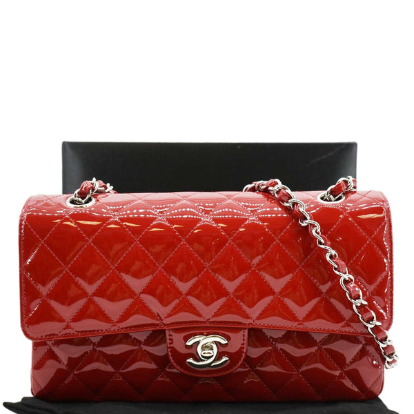 CHANEL Classic Medium Double Flap Quilted Patent Leather front look