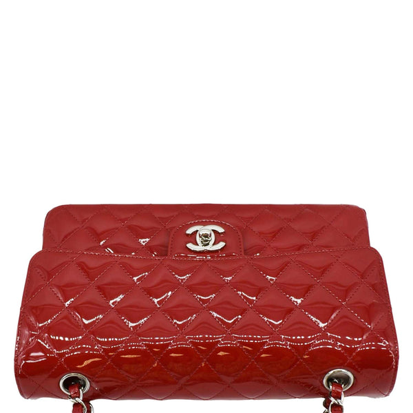 CHANEL Classic Medium Double Flap Quilted Patent Leather top look