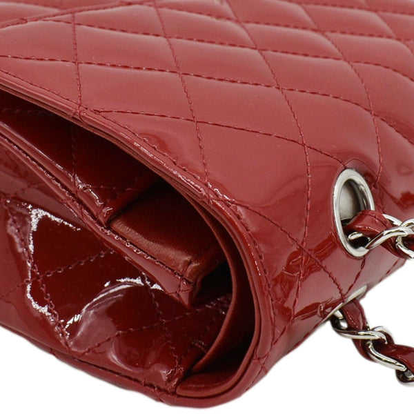 CHANEL Classic Medium Double Flap Quilted Patent Leather Shoulder Bag Red