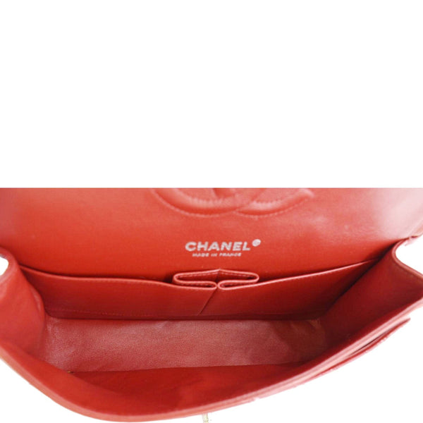 CHANEL Classic Medium Double Flap Quilted Patent Leather Shoulder Bag Red