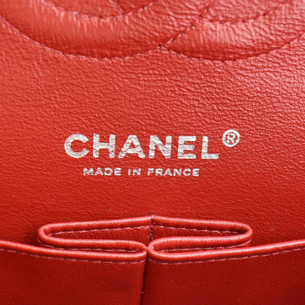 CHANEL Classic Medium Double Flap Quilted Patent Leather Shoulder Bag Red