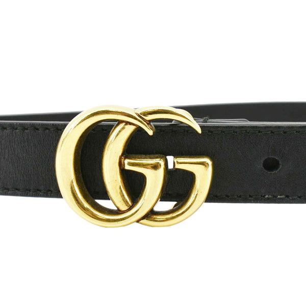 GUCCI Slim Double G Marmont Leather Buckle Belt Black Size 75/30