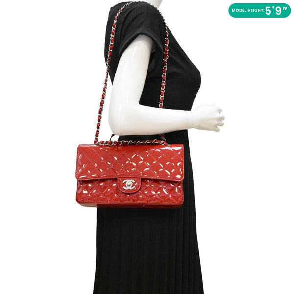 CHANEL Classic Medium Double Flap Quilted Patent Leather dummy look