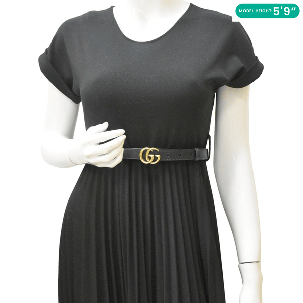 GUCCI Slim Double G Marmont Leather Buckle Belt Black Size 75/30