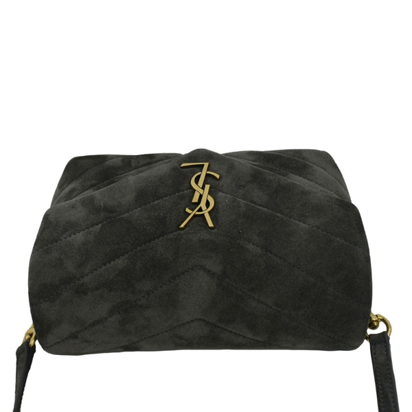 YVES SAINT LAURENT Toy Loulou Crossbody Bag Gray Suede with land scape view