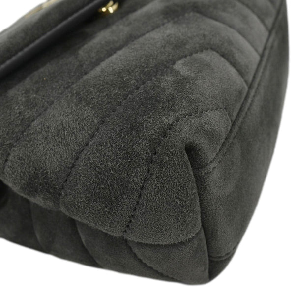 YVES SAINT LAURENT Toy Loulou Crossbody Bag Gray Suede wit lower left corner view