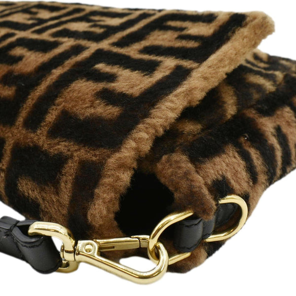 FENDI Baguette Medium FF Shearling Sheepskin Shoulder Bag Brown