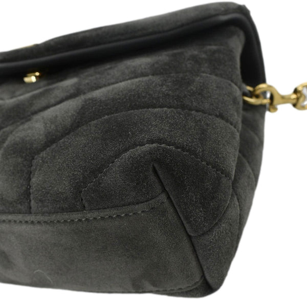 YVES SAINT LAURENT Toy Loulou Crossbody Bag Gray Suede with lower right corner