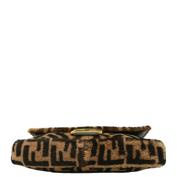 FENDI Baguette Medium FF Shearling Sheepskin Shoulder Bag Brown