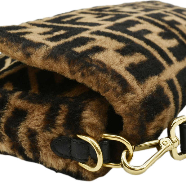 FENDI Baguette Medium FF Shearling Sheepskin Shoulder Bag Brown