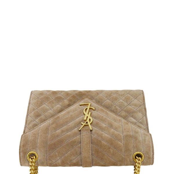 YVES SAINT LAURENT Medium Envelope Matelasse Suede Crossbody Bag Beige