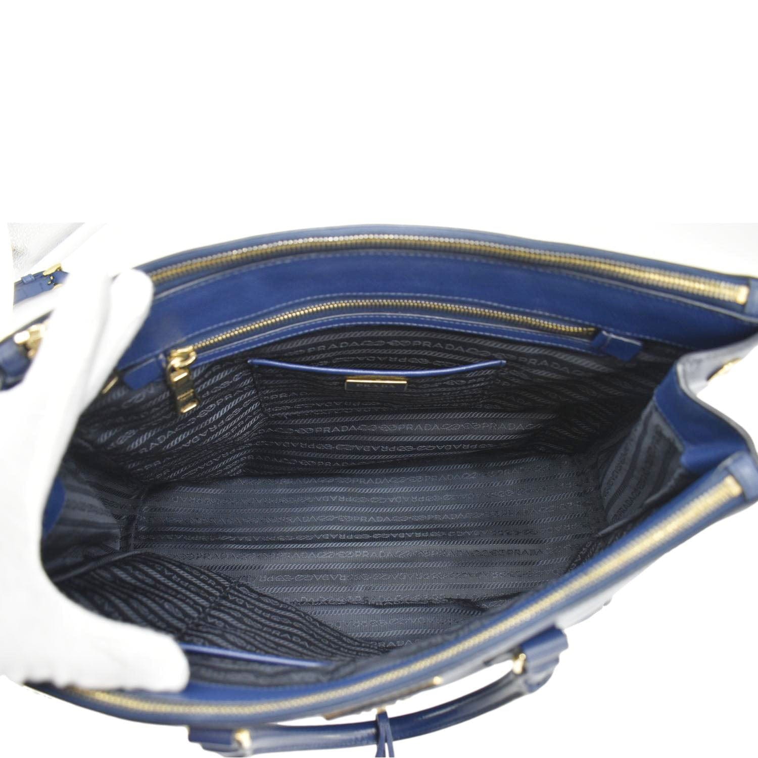 PRADA Galleria Double-Zip Medium Saffiano Leather Blue Tote Bag