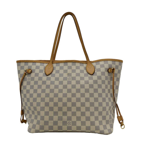 LOUIS VUITTON Neverfull MM Damier Azur Shoulder Bag Rose Ballerine