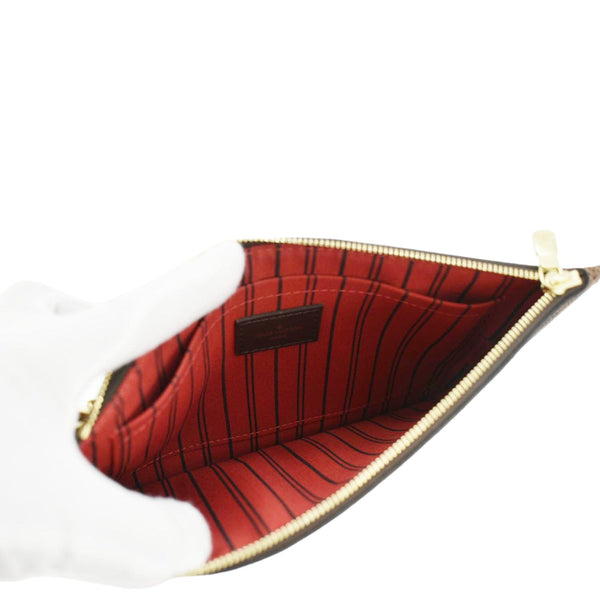 LOUIS VUITTON Neverfull Damier Ebene Pochette Wristlet Pouch Brown