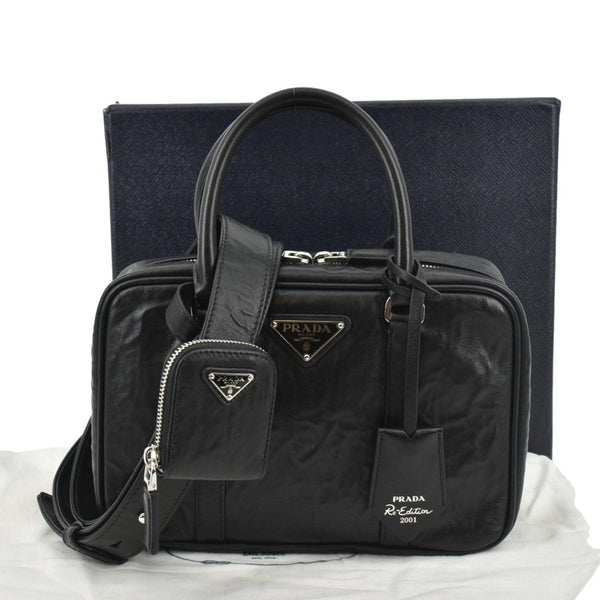 PRADA Re-edition 2001 Medium Antique Nappa Leather Shoulder Bag Black