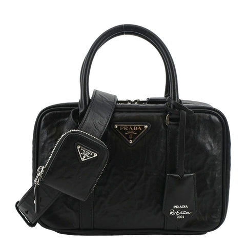 PRADA Re-edition 2001 Medium Antique Nappa Leather Shoulder Bag Black
