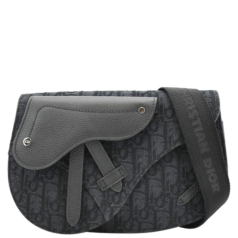 CHRISTIAN DIOR Saddle Oblique Jacquard Crossbody Bag Black