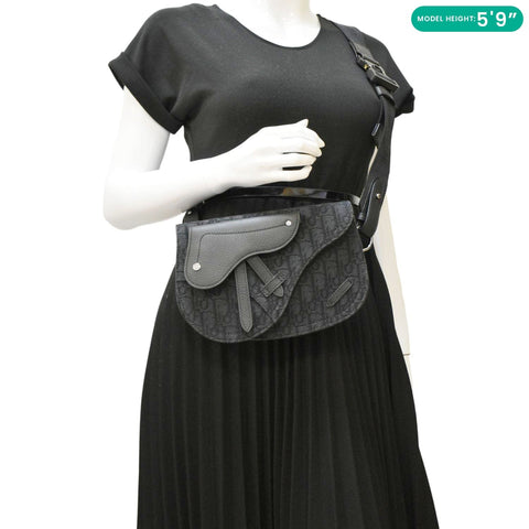 CHRISTIAN DIOR Saddle Oblique Jacquard Crossbody Bag Black dummy look