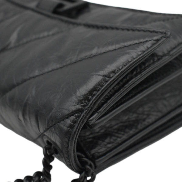 BALENCIAGA Hourglass Crushed Leather Chain Wallet Shoulder Bag Black