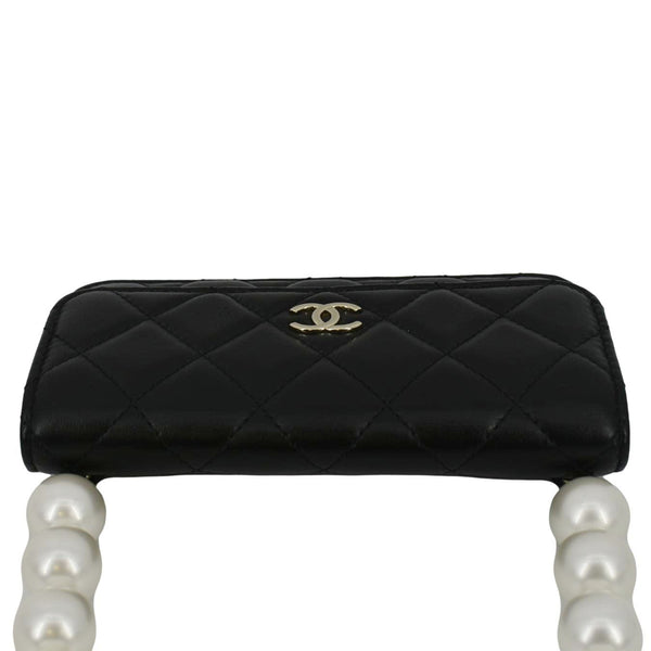 CHANEL Pearl Strap CC Mini Quilted Leather Wallet on Chain Shoulder Bag Black