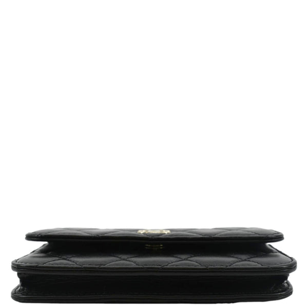 CHANEL Pearl Strap CC Mini Quilted Leather Wallet on Chain Shoulder Bag Black