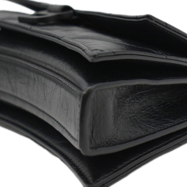 BALENCIAGA Hourglass Crushed Leather Chain Wallet Shoulder Bag Black