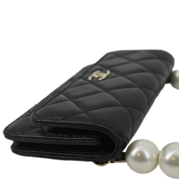 CHANEL Pearl Strap CC Mini Quilted Leather Wallet on Chain Shoulder Bag Black