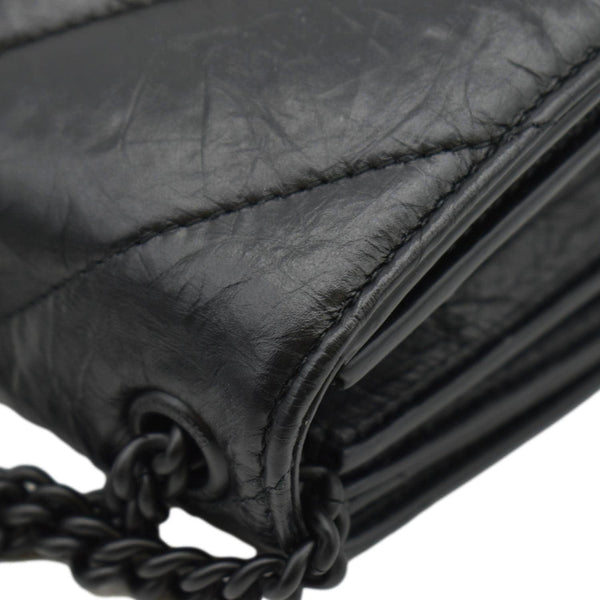 BALENCIAGA Hourglass Crushed Leather Chain Wallet Shoulder Bag Black