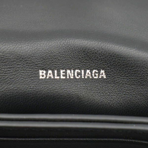 BALENCIAGA Hourglass Crushed Leather Chain Wallet Shoulder Bag Black