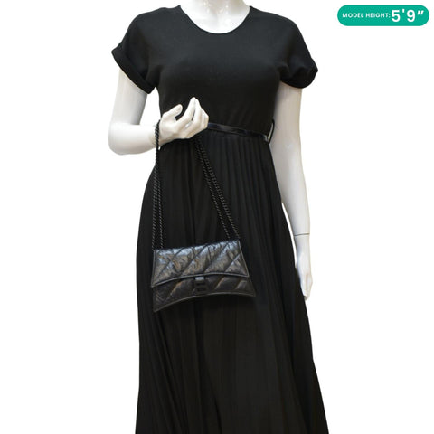 BALENCIAGA Hourglass Crushed Leather Chain Wallet Shoulder Bag Black