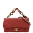 CHANEL Resin Chain Flap Lambskin Quilted Leather Shoulder Bag Red