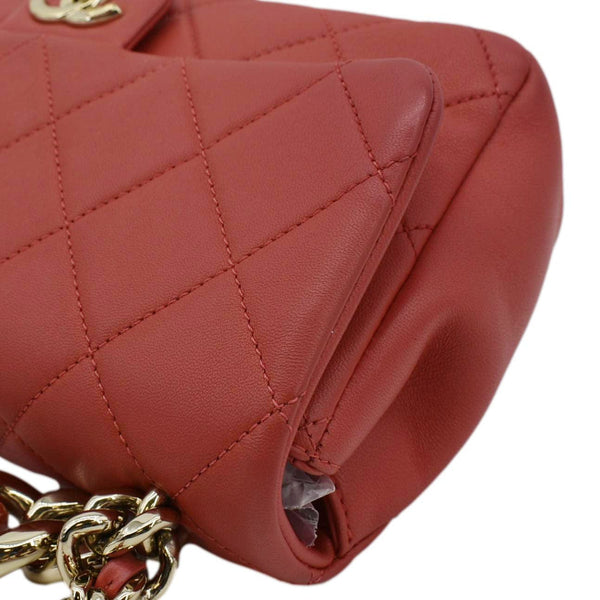 CHANEL Resin Chain Flap Lambskin Quilted Leather Shoulder Bag Red