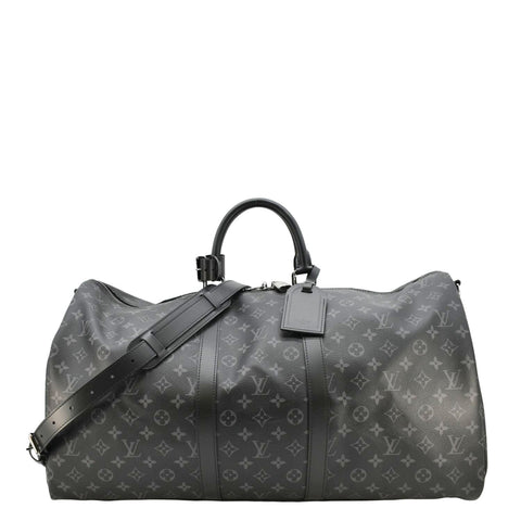 LOUIS VUITTON Keepall 55 Bandouliere Monogram Eclipse Travel Bag Black