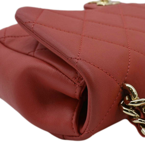 CHANEL Resin Chain Flap Lambskin Quilted Leather Shoulder Bag Red