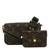 LOUIS VUITTON Felicie Strap 
Go Pochette Monogram Canvas Crossbody Bag Khaki Green
