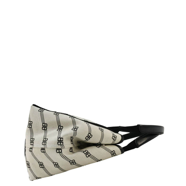 BALENCIAGA  Logo S Navy Cabas Canvas Hobo Bag White