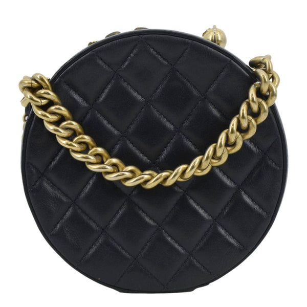 CHANEL Navy Glazed Round As Earth Leather Crossbody Bag with back view