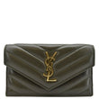 YVES SAINT LAURENT Cassandre Flap Leather Wallet Olive